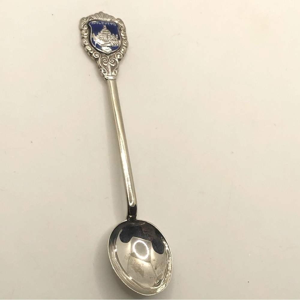 Vtg Sterling Silver Calcutta Blue Enamel Souvenier Spoon 4”